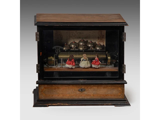 An exceptional napoleon iii musical animaton box with three dancing dolls, ca. 1900, alsace 48 x 55.5 x 35 cm. (18.89 x 21.85 x 13.77 in.) - afbeelding 3 van  7