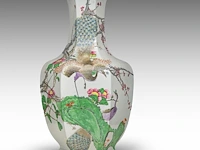 An imposing chinese qianjiangcai 'birds amongst flower branches' facetted vase, republic period, h 66 cm