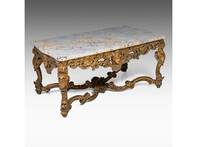 An imposing louis xiv style carved giltwood 'table de milieu' with a veined marble top, late 19thc 75 x 160 x 90 cm. (29.53 x 62.99 x 35.42 in.) - afbeelding 1 van  11