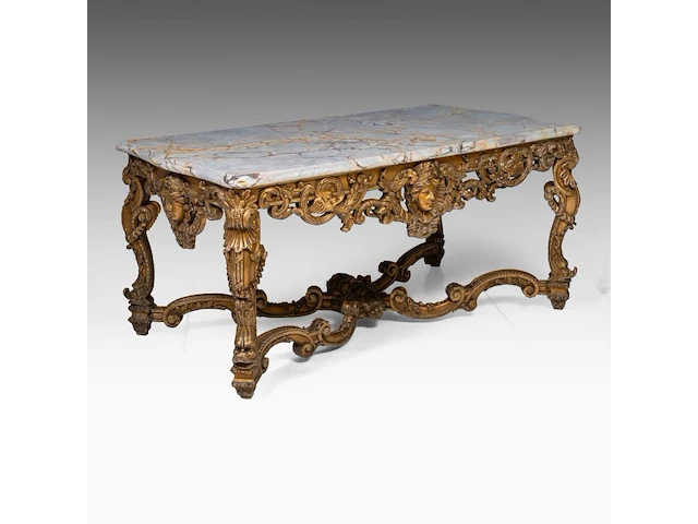 An imposing louis xiv style carved giltwood 'table de milieu' with a veined marble top, late 19thc 75 x 160 x 90 cm. (29.53 x 62.99 x 35.42 in.) - afbeelding 4 van  11