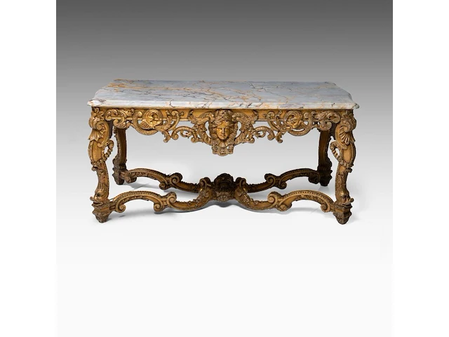 An imposing louis xiv style carved giltwood 'table de milieu' with a veined marble top, late 19thc 75 x 160 x 90 cm. (29.53 x 62.99 x 35.42 in.) - afbeelding 6 van  11