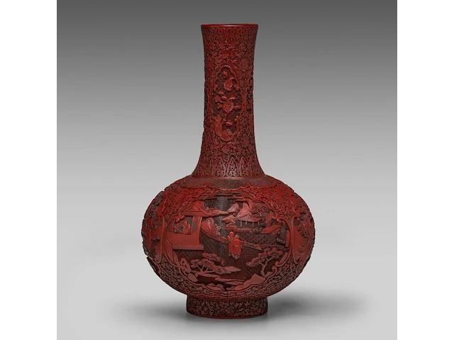 An impressive chinese carved cinnabar lacquer globular tianqiuping vase, qing dynasty (18thc/19thc), h 59,5 cm - afbeelding 2 van  6