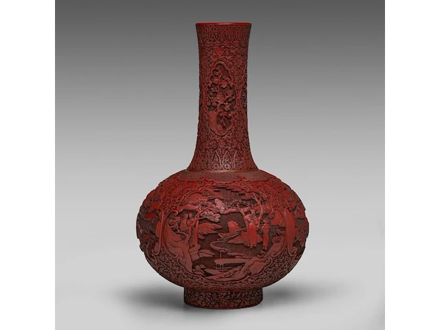 An impressive chinese carved cinnabar lacquer globular tianqiuping vase, qing dynasty (18thc/19thc), h 59,5 cm - afbeelding 3 van  6