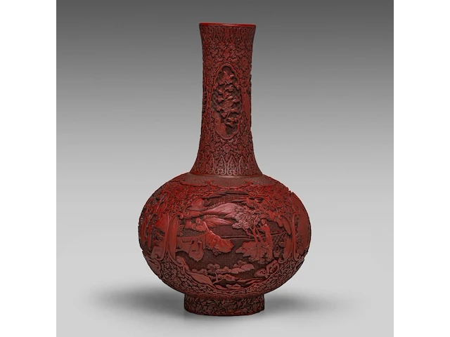 An impressive chinese carved cinnabar lacquer globular tianqiuping vase, qing dynasty (18thc/19thc), h 59,5 cm - afbeelding 4 van  6