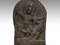 An indian grey stone stele of durga, pala period style, 14 x 9 cm