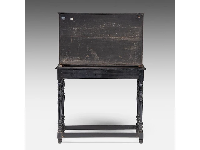 An interesting baroque cabinet-on-stand, decorated with ebony, rosewood, tortoiseshell, brass mounts and hand-painted alabaster plaques, 17thc the cabinet: 55 x 87.5 x 36 cm. (21.64 x 34.45 x 14.16 in.), with stand: 134 - afbeelding 5 van  8