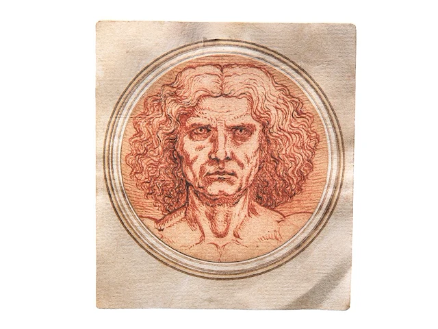 An interesting sanguine drawing after the vitruvian man by leonardo da vinci, 18thc 7 cm. (2.75 in.) - afbeelding 1 van  2
