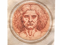 An interesting sanguine drawing after the vitruvian man by leonardo da vinci, 18thc 7 cm. (2.75 in.)