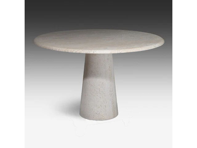 An italian design circular travertine model m1 dining table by angelo mangiarotti, ca. 1970 72 x 116 cm. (28.35 x 45.67 in.) - afbeelding 2 van  8