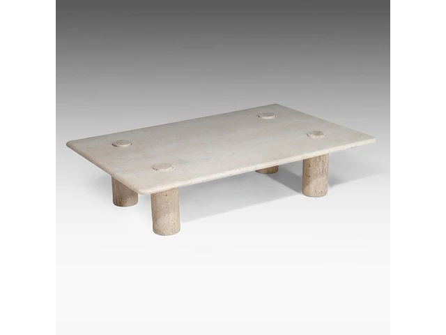 An italian design travertine model m1 coffee table by angelo mangiarotti, ca. 1970 30 x 120 x 80 cm. (11.81 x 47.24 x 31 1/2 in.) - afbeelding 1 van  5