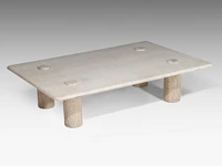 An italian design travertine model m1 coffee table by angelo mangiarotti, ca. 1970 30 x 120 x 80 cm. (11.81 x 47.24 x 31 1/2 in.)