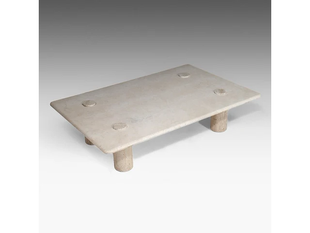 An italian design travertine model m1 coffee table by angelo mangiarotti, ca. 1970 30 x 120 x 80 cm. (11.81 x 47.24 x 31 1/2 in.) - afbeelding 3 van  5