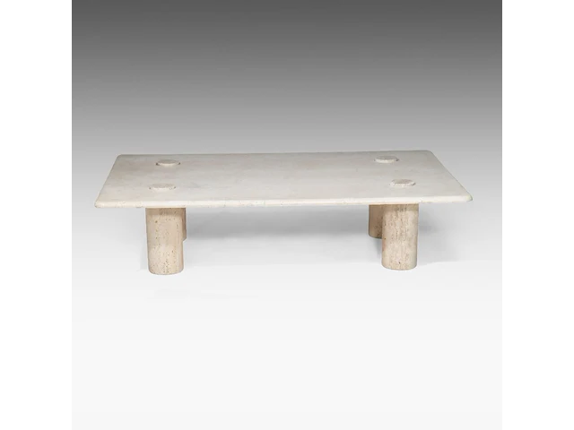 An italian design travertine model m1 coffee table by angelo mangiarotti, ca. 1970 30 x 120 x 80 cm. (11.81 x 47.24 x 31 1/2 in.) - afbeelding 4 van  5