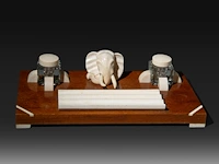 An ivory art deco inkstand, interwar period (ca. 1920), h 9,5 cm - w 37,5 cm - d 18,5 cm (+)