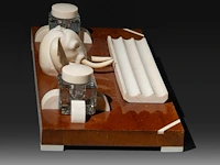An ivory art deco inkstand, interwar period (ca. 1920), h 9,5 cm - w 37,5 cm - d 18,5 cm (+) - afbeelding 3 van  6