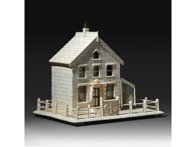 An ivory miniature model of a house, 19thc, h 25 cm - w 29,5 cm - d 21 cm (+) - afbeelding 6 van  6