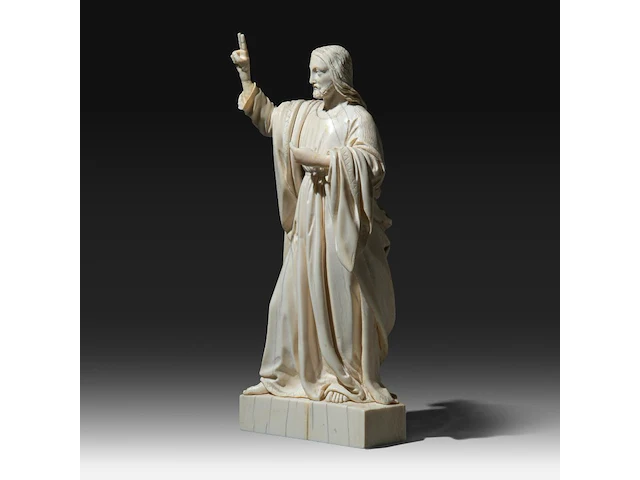 An ivory sculpture of christ with a raised right arm, french, 19thc, h 23 cm (+) - afbeelding 2 van  9