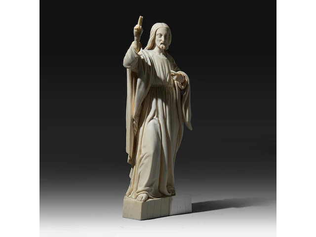 An ivory sculpture of christ with a raised right arm, french, 19thc, h 23 cm (+) - afbeelding 6 van  9