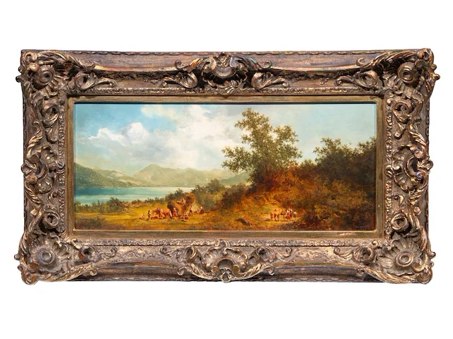 Andreas mitterfellner (1912-1972), figures near the shore of lake starnberger, oil on panel 20 x 45 cm. (7.87 x 17.71 in.), frame: 34 x 59 cm. (13.39 x 23.23 in.) - afbeelding 2 van  6