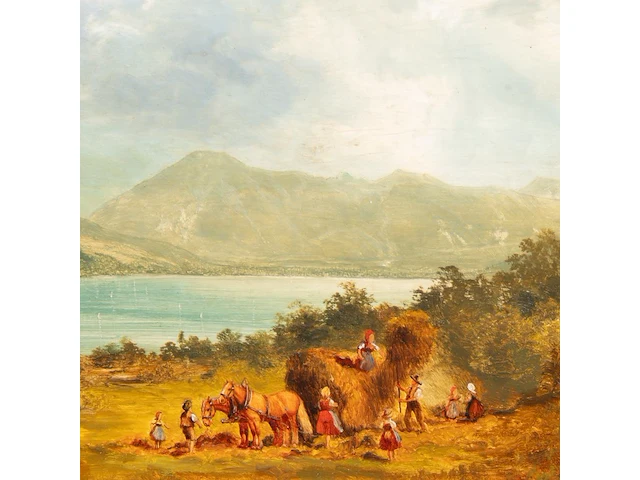 Andreas mitterfellner (1912-1972), figures near the shore of lake starnberger, oil on panel 20 x 45 cm. (7.87 x 17.71 in.), frame: 34 x 59 cm. (13.39 x 23.23 in.) - afbeelding 5 van  6