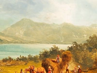 Andreas mitterfellner (1912-1972), figures near the shore of lake starnberger, oil on panel 20 x 45 cm. (7.87 x 17.71 in.), frame: 34 x 59 cm. (13.39 x 23.23 in.) - afbeelding 5 van  6