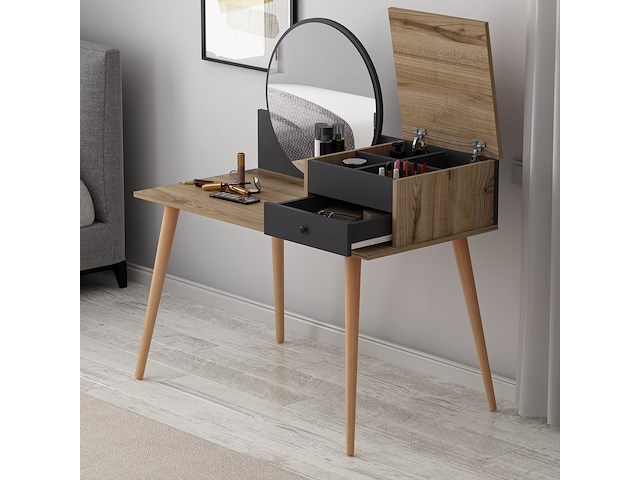 Angel make-uptafel | 100% melamine | antraciet, walnoot - afbeelding 2 van  7