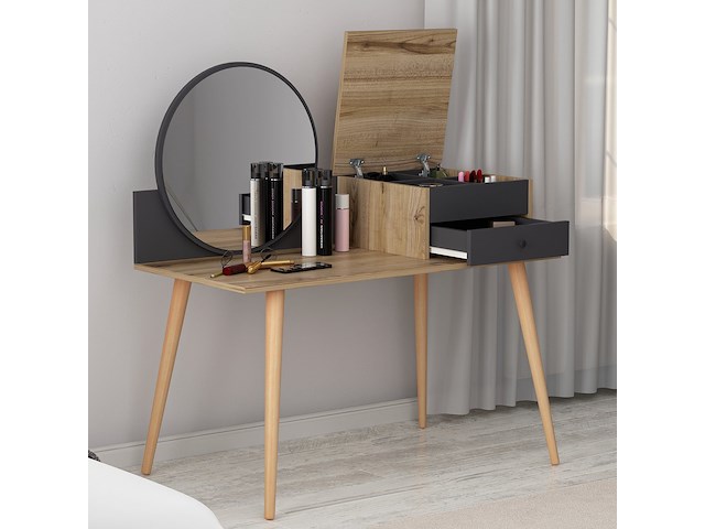 Angel make-uptafel | 100% melamine | antraciet, walnoot - afbeelding 3 van  7