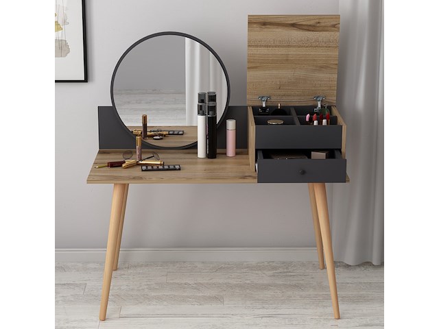 Angel make-uptafel | 100% melamine | antraciet, walnoot - afbeelding 4 van  7