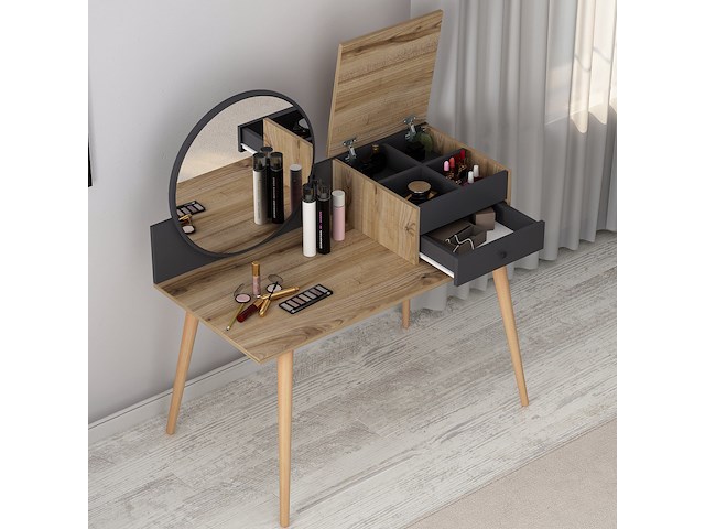 Angel make-uptafel | 100% melamine | antraciet, walnoot - afbeelding 5 van  7