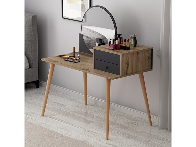 Angel make-uptafel | 100% melamine | antraciet, walnoot - afbeelding 6 van  7