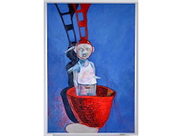 Anonieme meester - figuur met rode constructie - olieverf op board - 120,5x80,5 cm - afbeelding 1 van  10