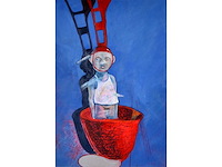 Anonieme meester - figuur met rode constructie - olieverf op board - 120,5x80,5 cm - afbeelding 3 van  10