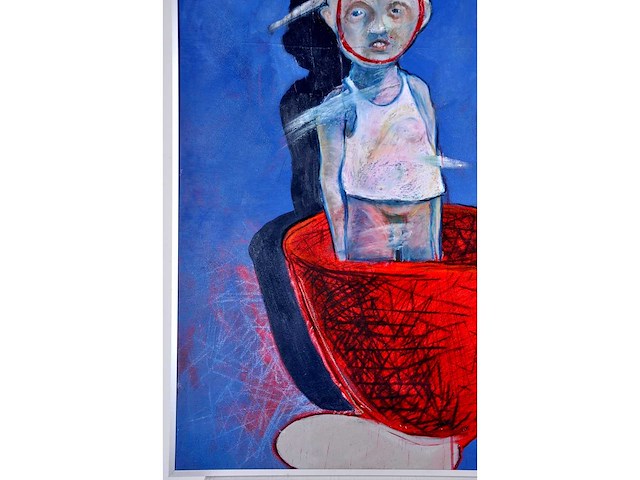 Anonieme meester - figuur met rode constructie - olieverf op board - 120,5x80,5 cm - afbeelding 5 van  10