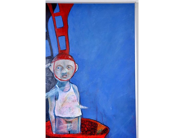 Anonieme meester - figuur met rode constructie - olieverf op board - 120,5x80,5 cm - afbeelding 7 van  10