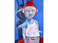 Anonieme meester - figuur met rode constructie - olieverf op board - 120,5x80,5 cm - afbeelding 8 van  10