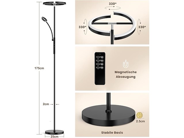 Antenlicht kaka|staande lamp, led, dimbaar, zwart, 20 w - afbeelding 3 van  6