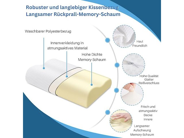 Anti-snurk en orthopedisch slaapkussen met extra overtrek - afbeelding 3 van  4
