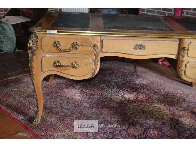 Antiek bureau louis xv stijl met brons beslag en 2 zeteltjes - afbeelding 2 van  9