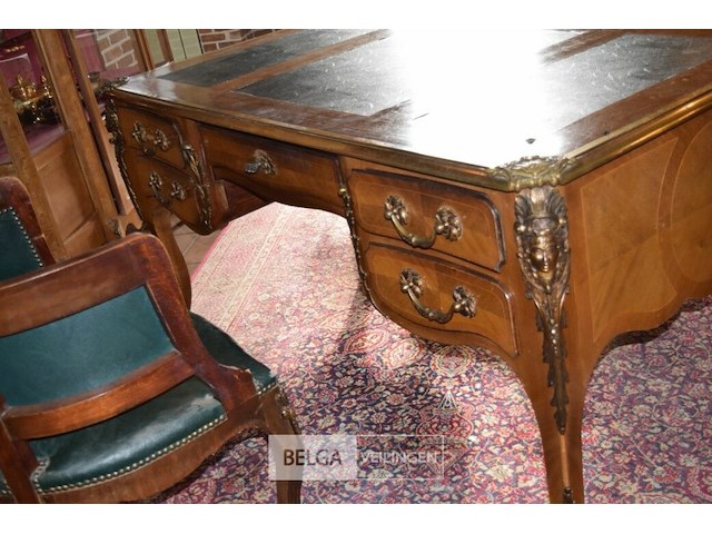 Antiek bureau louis xv stijl met brons beslag en 2 zeteltjes - afbeelding 4 van  9