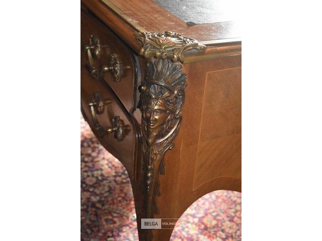 Antiek bureau louis xv stijl met brons beslag en 2 zeteltjes - afbeelding 7 van  9