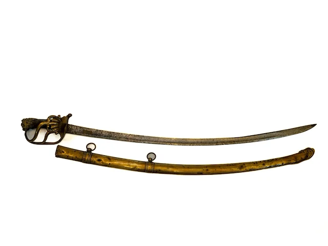 Antiek cavaleriesabel met koperen/messing schede,... - afbeelding 4 van  4