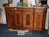 Antiek dressoir met ingelegd houtwerk en marmeren blad - afbeelding 1 van  4