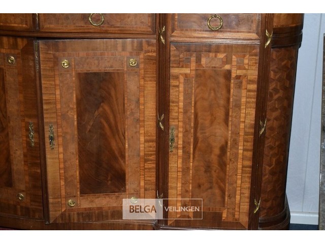 Antiek dressoir met ingelegd houtwerk en marmeren blad - afbeelding 2 van  4