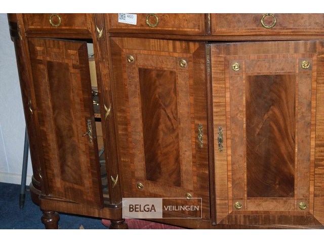Antiek dressoir met ingelegd houtwerk en marmeren blad - afbeelding 3 van  4