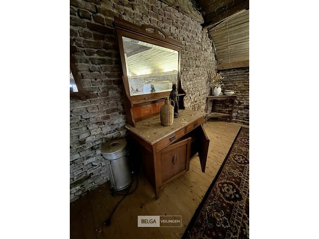 Antiek dressoir met spiegel en marmeren blad - afbeelding 2 van  2