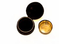 Antiek lederen etui met opvouwbare drinkbeker