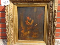 Antiek schilderij, fluitspeler op ton - afbeelding 1 van  8