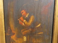 Antiek schilderij, fluitspeler op ton - afbeelding 2 van  8