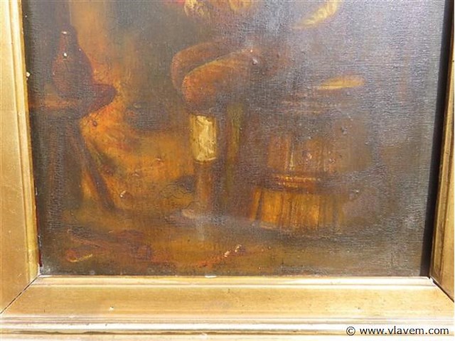 Antiek schilderij, fluitspeler op ton - afbeelding 5 van  8