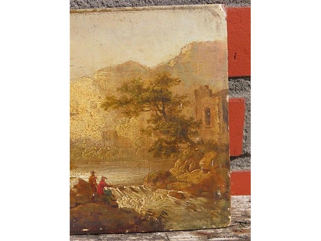 Antiek schilderij, landschap - afbeelding 4 van  6